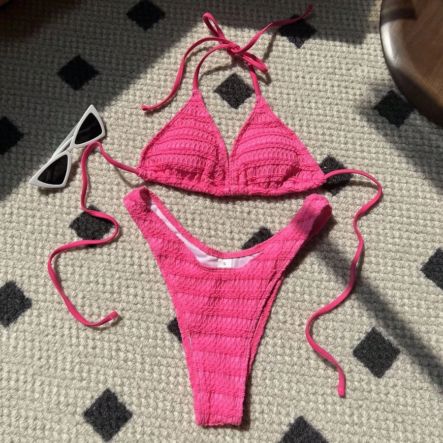 Nuevo bikini de dos piezas con tirantes ajustables, dulce y sexy. - Rosa Fucsia - Ver 1