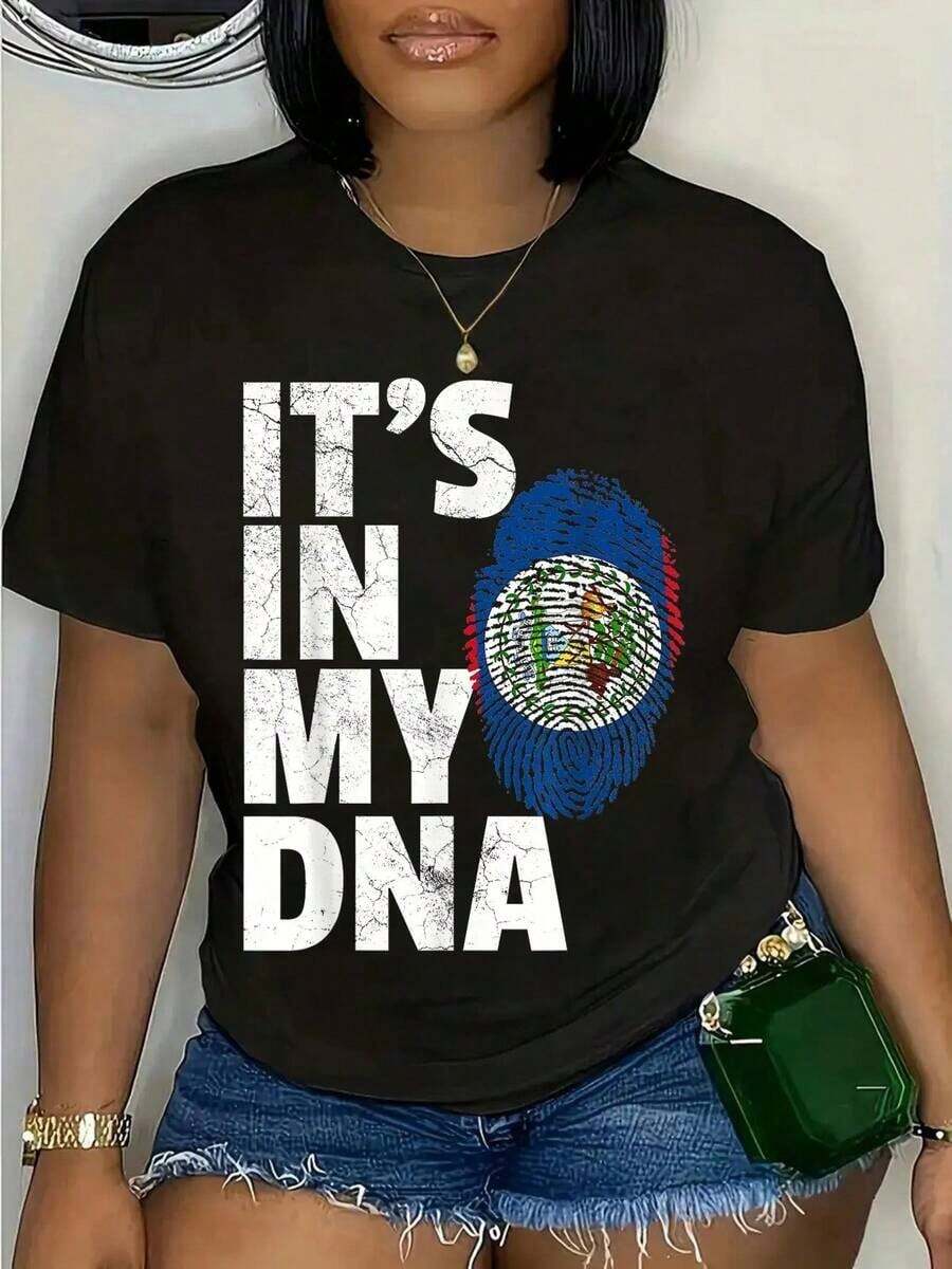100% Algodón "ESTÁ EN MI ADN" Bandera de Belice Regalo Oficial de Orgullo Camiseta de País para Hombre y Mujer con Estampado Gráfico Cuello Redondo Moda Clásica Tops para Vacaciones de Verano - Negro - Ver 1