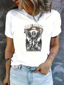 Camiseta de manga corta para mujer, casual, de color gris sólido, adecuada para el uso diario, ligera y cómoda, ideal para actividades al aire libre y relajación en interiores, transpirable y duradera, de diseño sencillo y suave al tacto. - Blanco - Ver 7