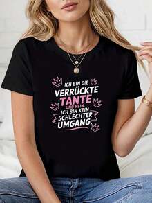 Suave, transpirable y ligera para comodidad durante todo el día, - Camiseta, "ICH BIN DIE VERRÜTE TANTE NEIN, ICH BIN KEIN SCHLECHTER UMGANG."Camiseta negra de manga corta con cuello redondo y estampado de la tía loca alemana - Lavable a máquina, estilo casual, ajuste cómodo, diseño moderno. Cuello redondo clásico con un corte relajado que favorece todas las formas del cuerpo y es fácil de combinar con jeans, pantalones cortos y leggings. - Negro - Ver 1