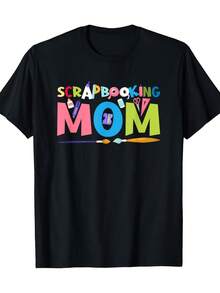 Camiseta suave 100% algodón para scrapbooking, temática de manualidades coloridas para mamá. Camiseta 100% algodón, cuello redondo informal, manga corta, lavable a máquina, ideal para proyectos creativos y de tarjetas DIY. Camiseta de algodón transpirable, combina con todo. - Negro - Ver 1
