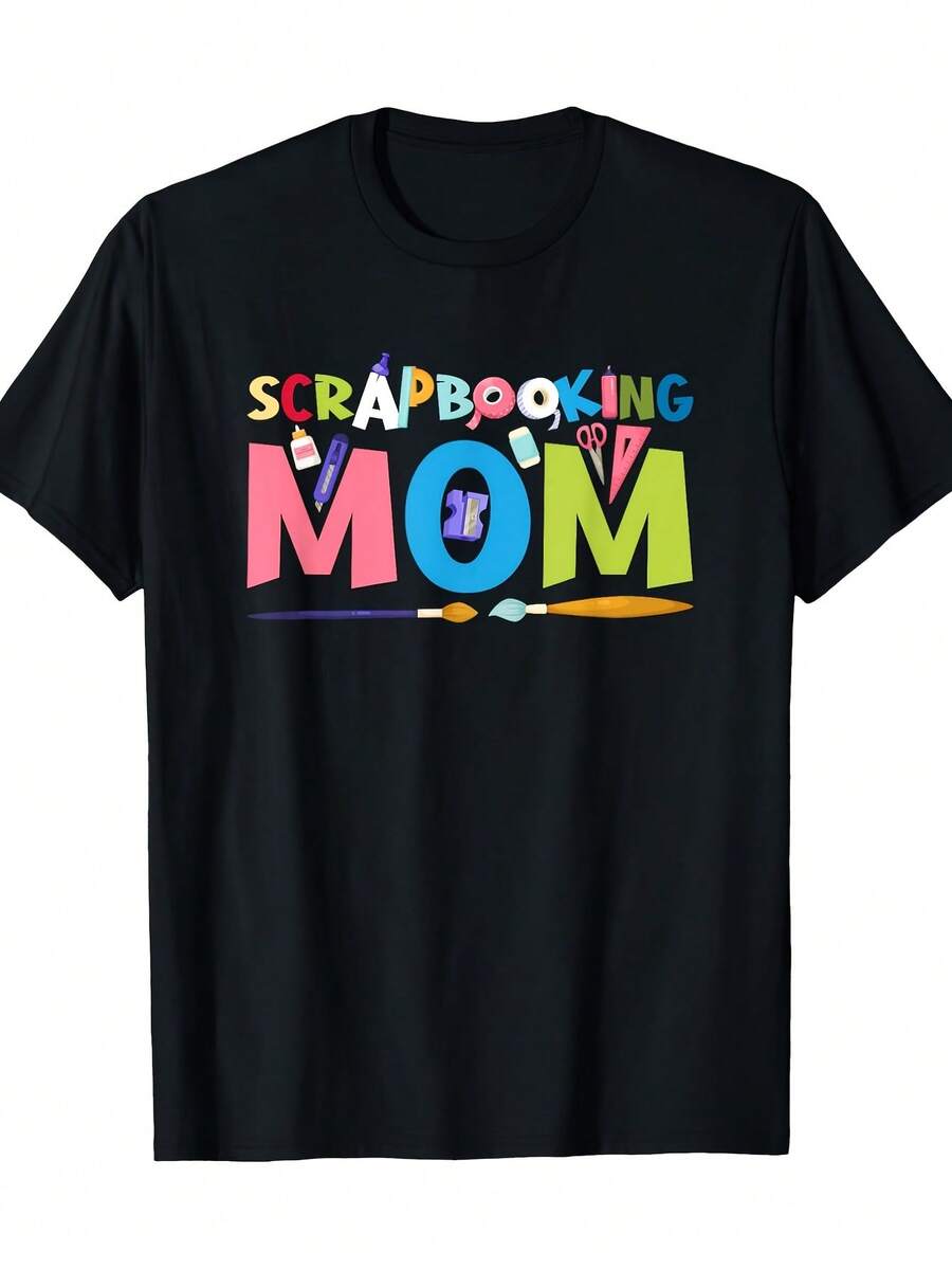 Camiseta suave 100% algodón para scrapbooking, temática de manualidades coloridas para mamá. Camiseta 100% algodón, cuello redondo informal, manga corta, lavable a máquina, ideal para proyectos creativos y de tarjetas DIY. Camiseta de algodón transpirable, combina con todo. - Negro - Ver 1