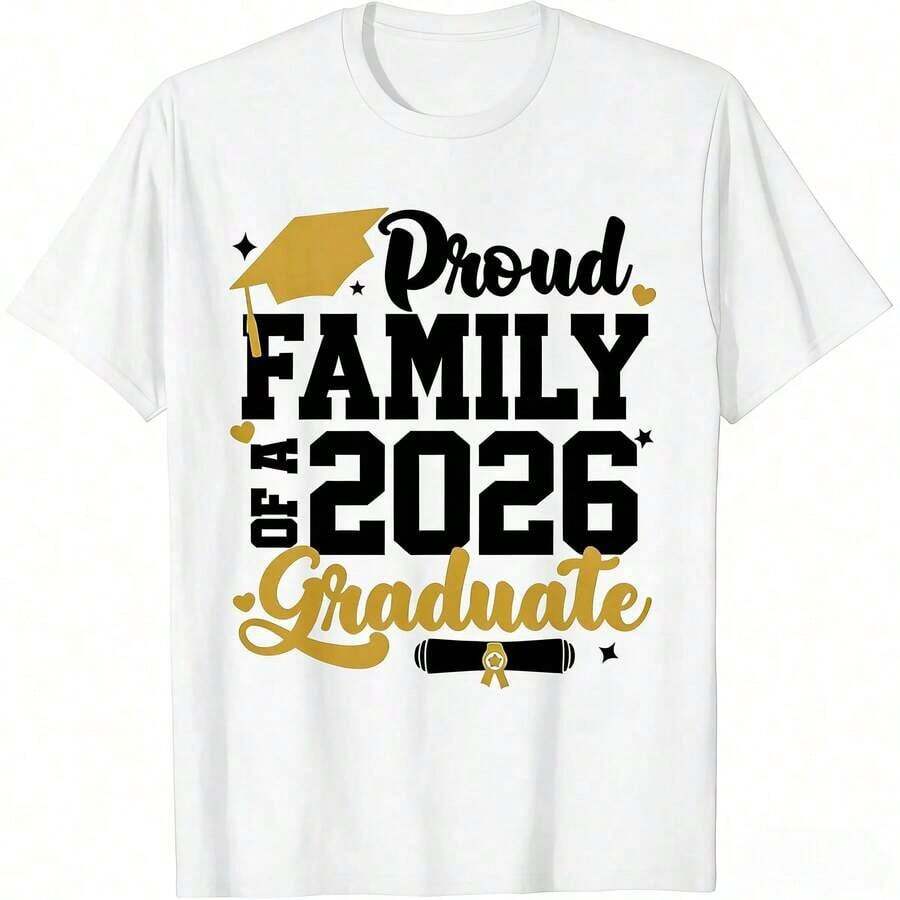 VintageProud Camiseta de la Clase 2026, Familia de Graduado de 2026 | Mismo estilo para hombres y mujeres, Verano 2026, Manga corta, Estampada, 100% 180G, Cuello redondo, Para todas las estaciones, Estilo vintage, Corte regular, Camiseta gráfica - Blanco - Ver 1