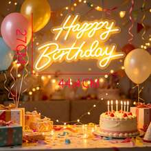 1 pezzo Insegna al neon LED per compleanno, luce al neon alimentata tramite USB con gancio in metallo e cappello di compleanno, adatta per decorazione di festa di compleanno, camera da letto e soggiorno - Multicolore - Visualizzare 11
