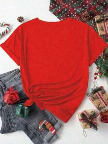 Camiseta Elegante para Mujer con Estampado del Año del Caballo 2026 - Decoración Tradicional China en Rojo y Dorado con Caballos y Linternas {S-4XL} Camiseta Relajada de Talla Grande - Rojo - Ver 4
