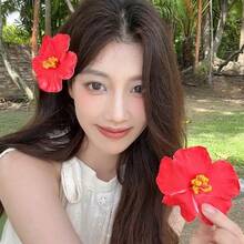 2入紅色夏威夷木槿花髮夾，適合女性與女孩，大尺寸多色熱帶人造花髮夾，波希米亞風髮飾，適合夏季海灘度假、夏威夷主題派對、婚禮伴手禮與情人節，髮梳髮夾 - 彩色 - 查看 3