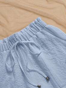 Shorts Holgados de Verano 2026 para Mujer Talla Grande – Con Bolsillos y Ribete de Encaje - Azul - Ver 5