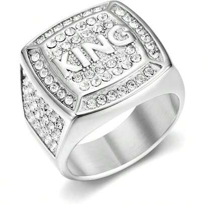 KING Ring ICED OUT Ring For Men Wedding Rings For Men Letter Square Ring Hip Hop Ring Radiant Rings Bling Iced Out Jewelry Punk Ring Club Ring Heavy Metal Ring Party