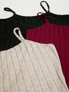 Conjunto De 3 Piezas De Camisetas De Tirantes Acanaladas De Mujer Con Color Sólido - Multicolor 3 - Ver 5