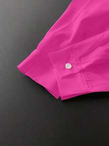 Camisa casual/de trabajo de manga larga, de un solo pecho y de unicolor para mujer de talla grande - Rosa Fucsia - Ver 8