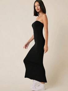 BASICS Vestido Sólido Ceñido Al Cuerpo Casual Para Cena Y Cita - Negro - Ver 3