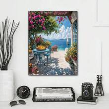 1件装DIY钻石画艺术套装 - 海滨小屋风景图案，圆形钻石马赛克艺术品，适合初学者，家居墙面装饰，独特礼物，不含画框 - 無框 - 查看 7