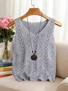 Ropa de punto casual de mujer de cuello en V sin mangas - Gris - Ver 8