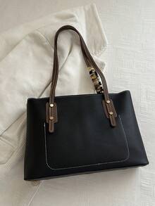 Tas Tote Bahu Wanita Mewah Warna Polos Serbaguna Terbaru, untuk Wanita Bisnis dan Profesional - Hitam - View 8
