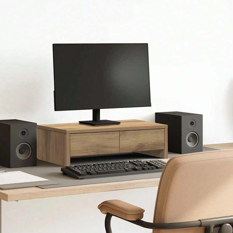 vidaXL Monitorständer mit Schubladen, aus Spanplatte in Eichenoptik, 50 x 27 x 15 cm - Verschiedenfarbig - Übersicht 1