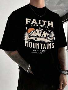 Faith Moves Mountains - Camiseta Casual de Manga Corta para Hombre - Camiseta Básica de Verano para Hombre (Tallas S-3XL) Estilo Vintage, Camiseta con Estampado Gráfico, Romwe, Camiseta Divertida, Camiseta con Estampado, Estilo Occidental, Camiseta con Estampado - Negro - Ver 1