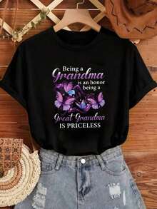 Camiseta de manga corta con cuello redondo y estampado para mujer. Perfecto para citas, desplazamientos diarios y salidas informales. Diseño clásico minimalista de cuello redondo, fácil de combinar y adecuado para todas las formas de cuerpo. - Negro - Ver 2