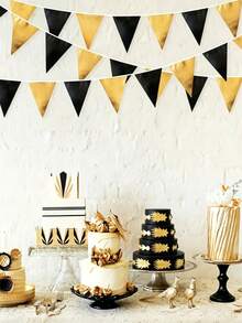 Black & Gold Party Decoration Triangle Flag Banner, Metallic Fabric Colorful Flag String, Suitable For Birthday, Graduation, Anniversary, Wedding, New Year, Engagement Party Supplies - Multicolor - View 6