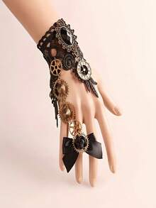 Steampunk Mechanical Gear Bracelet & Ring Set, Adjustable Wrist Accessory, Skull Steampunk Machinery, Vintage Industrial Style, Suitable For Halloween, Cyberpunk, Dark Aesthetic, Unisex - Multicolor - View 1