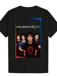 Camiseta versátil 2026 para hombre, informal de verano - Camiseta con estampado "The Rejects", de poliéster negro con cuello redondo y diseño de rayas coloridas, ligera y transpirable para atuendos casuales, ropa informal de verano. | ,Camisetas para hombre, camisetas para mujer, estampados de anime, ropa imprescindible para apoyar el Mundial, camisetas gráficas para niños, adecuadas para el uso diario, camisetas para hombre, camisetas con temática de verano de 2026 - Negro - Ver 1
