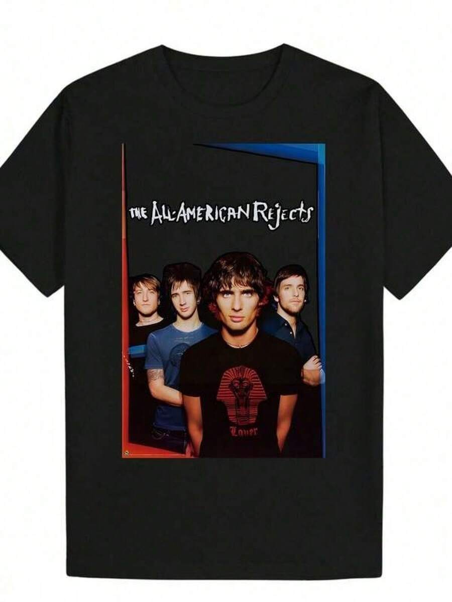 Camiseta versátil 2026 para hombre, informal de verano - Camiseta con estampado "The Rejects", de poliéster negro con cuello redondo y diseño de rayas coloridas, ligera y transpirable para atuendos casuales, ropa informal de verano. | ,Camisetas para hombre, camisetas para mujer, estampados de anime, ropa imprescindible para apoyar el Mundial, camisetas gráficas para niños, adecuadas para el uso diario, camisetas para hombre, camisetas con temática de verano de 2026 - Negro - Ver 1