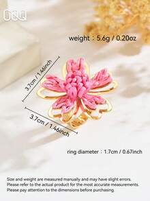 OOQ 1pc Vacation Style Five-Petal Rattan Flower Open Ring, Adjustable Size Portable Colorful Floral Ring For Women, Bridesmaid Gift, Friend Gift (Handmade Rattan Weaving, Random Shape) - Pink - View 2