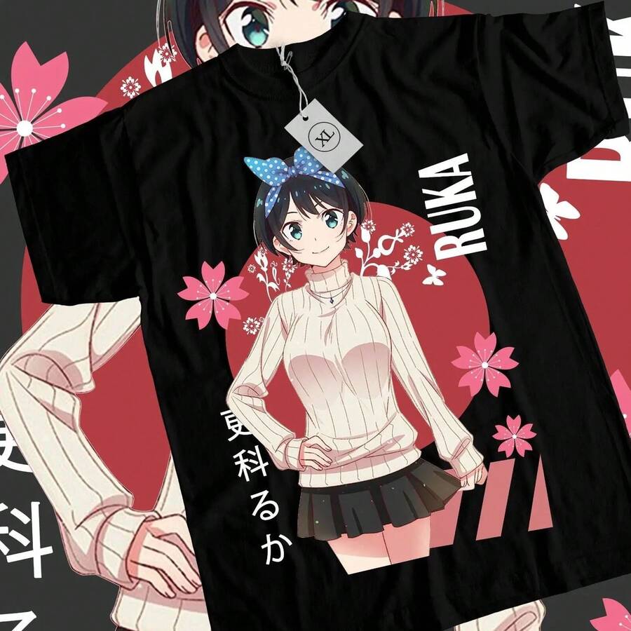 Camiseta Ruka SaR1AShina Kanojo Okarishimasu j1apanese Girl Kawaii. Camiseta unisex de algodón grueso de 220 g, suave y transpirable con excelente elasticidad, agradable para la piel y cómoda para usar todo el día. Diseño clásico y casual fácil de combinar, ideal para salidas diarias, estilo urbano, deportes, citas y reuniones informales durante todo el año. - Negro - Ver 1
