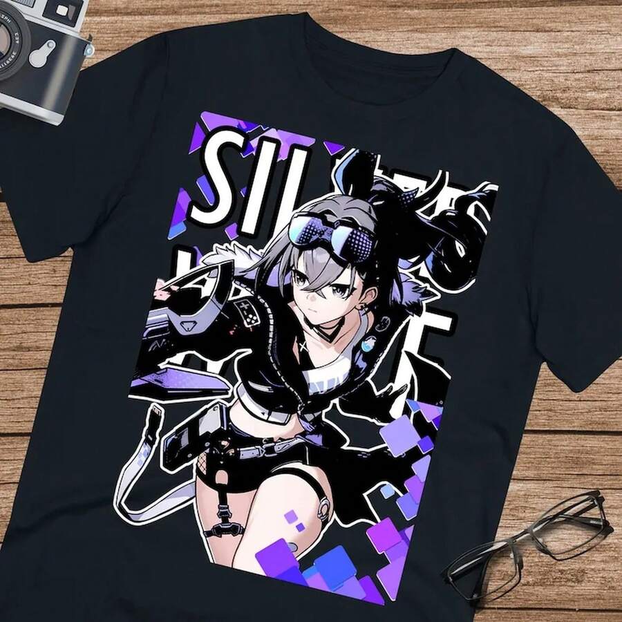 Camiseta unisex Silver Wolf Honkai Star Rail Silver V.2 Fanart UniS1ex Ultra Cotton T1EE de 220 g, de algodón grueso, suave y transpirable con excelente elasticidad, agradable para la piel y cómoda para usar todo el día. Diseño clásico y casual fácil de combinar, ideal para salidas diarias, estilo urbano, deportes, citas y reuniones informales durante todo el año. - Negro - Ver 1