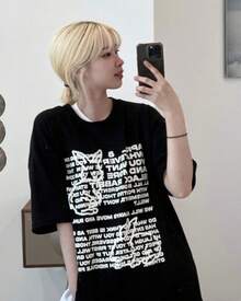 New Summer Short-Sleeved Cotton Printed Top, Stylish And Relaxed T-Shirt - Black - View 3
