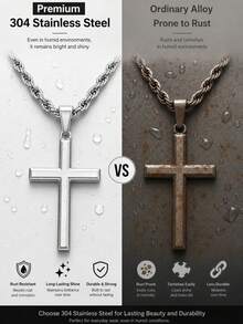 1pc Men's Stainless Steel Chain Necklace With Cross Pendant, Fashionable Minimalist Rope Chain Necklace, Ideal Jewelry Accessory For Men - Steel - View 5