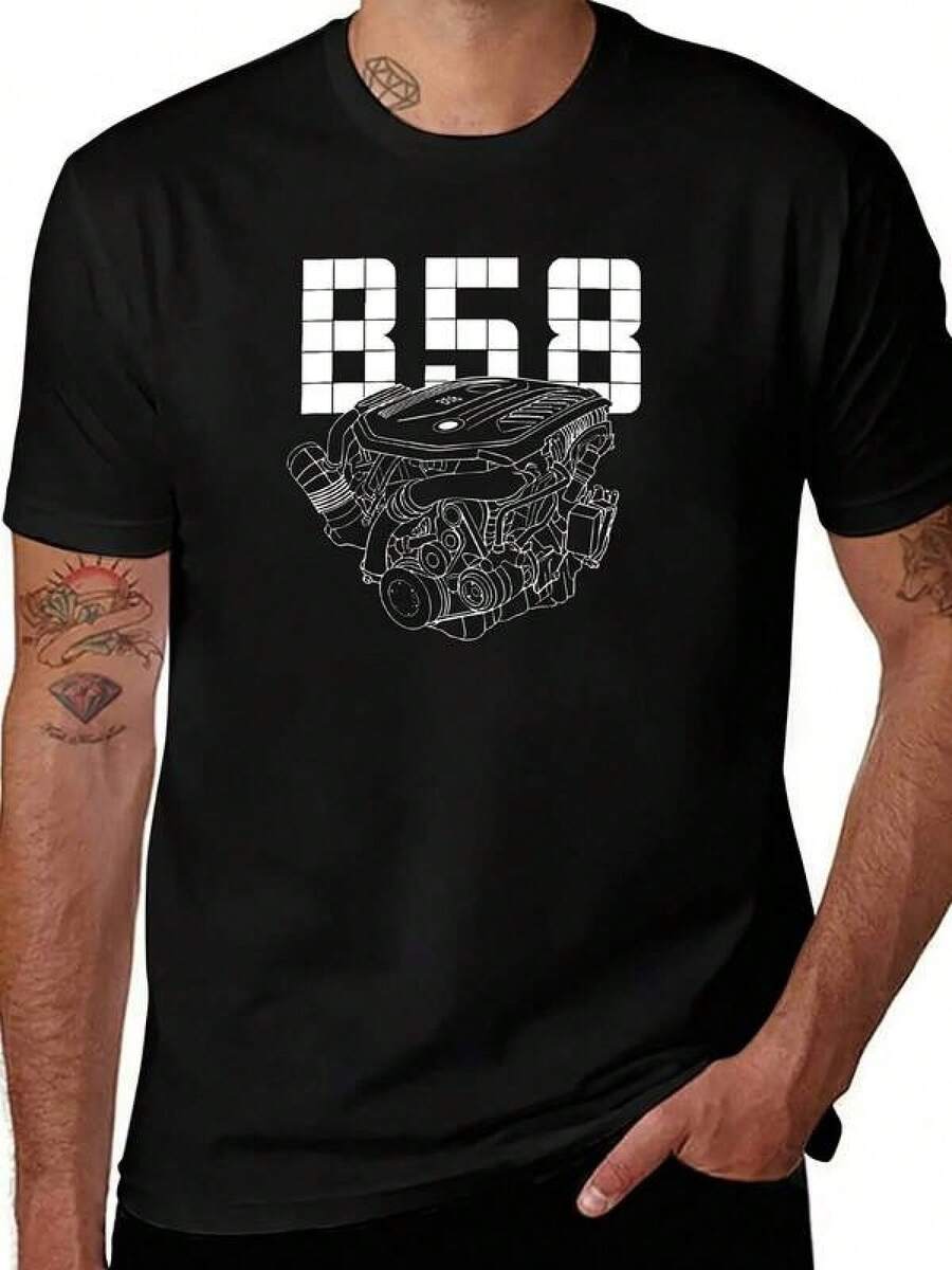 Camiseta unisex de manga corta, Camiseta B58 Engine, Camisetas para hombre, Camisetas de algodón para hombre, Camiseta con estampado, Camisetas para hombre, spiderman, ,  mujer, romwe men, boho chic, regalos para maestros, camiseta para mujer, ropa curvy para hombre, y2k - Negro - Ver 1