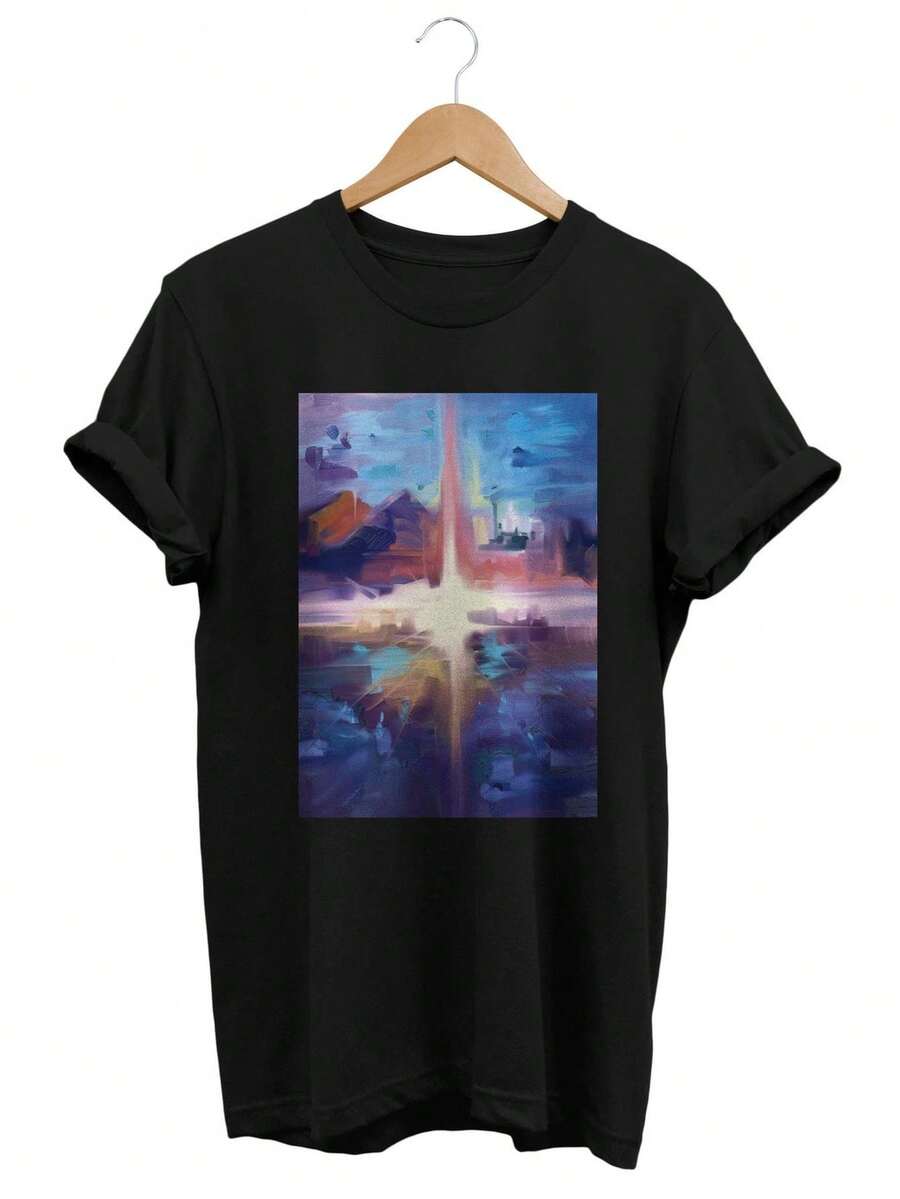 Camiseta Abstract Star Expressionist con diseño gráfico artístico moderno. Camiseta unisex de algodón puro de 220 g, ideal para todas las estaciones, apta tanto para hombres como para mujeres. Tejido duradero de alta calidad, suave al tacto y de larga duración. Prenda transpirable, ideal para el otoño y las vacaciones. - Negro - Ver 1