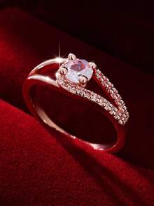 1 chiếc nhẫn cưới/đính hôn cổ điển lấp lánh hình tròn, đính đá Cubic Zirconia tổng hợp, quà tặng cho nữ nhân dịp sinh nhật, Lễ tình nhân, Năm mới, Giáng sinh, Ngày của Mẹ. - Hoa hồng vàng - Xem 1