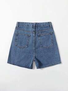 Shorts mezclilla unicolor con cremallera - Verde - Ver 7
