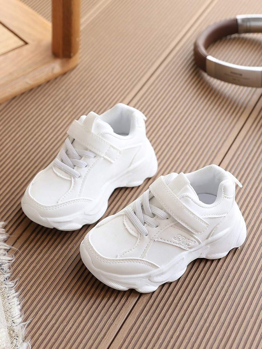 1 Pair Children's White Canvas Sneakers, Spring Casual Flat Shoes For Boys And Girls, Elementary School Students - White - View 1
