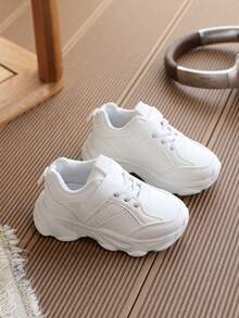 1 Pair Children's White Canvas Sneakers, Spring Casual Flat Shoes For Boys And Girls, Elementary School Students - White - View 4