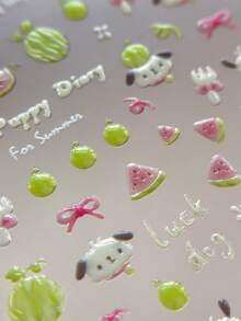 3D Watermelon Puppy Nail Art Stickers, Fruit Cartoon Nail Decorations For Summer - 彩色 - 查看 3