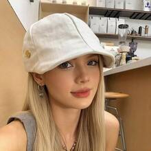Vintage Solid Color Linen Cap, Lightweight Breathable Personalized Beret Cap For Women, Spring/Summer - Hat - View 2