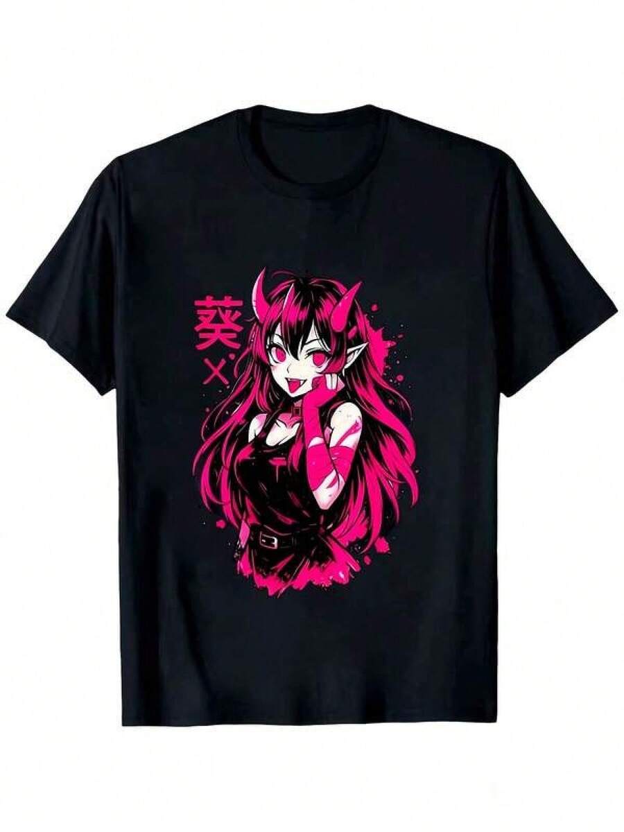 Camiseta Juvenil Actual Fun para Hombre, camiseta con estética de puro horror 2026, que presenta lindas caricaturas de chicas anime góticas, diseño moderno exclusivo de la temporada, muy popular y recomendada por los clientes.blusas para mujer playeras de mujer vestidos casuales para mujer y2k playeras deportivas para mujer verano camisetas ropa de mujer Fashion Perfect For Daily - Negro - Ver 1
