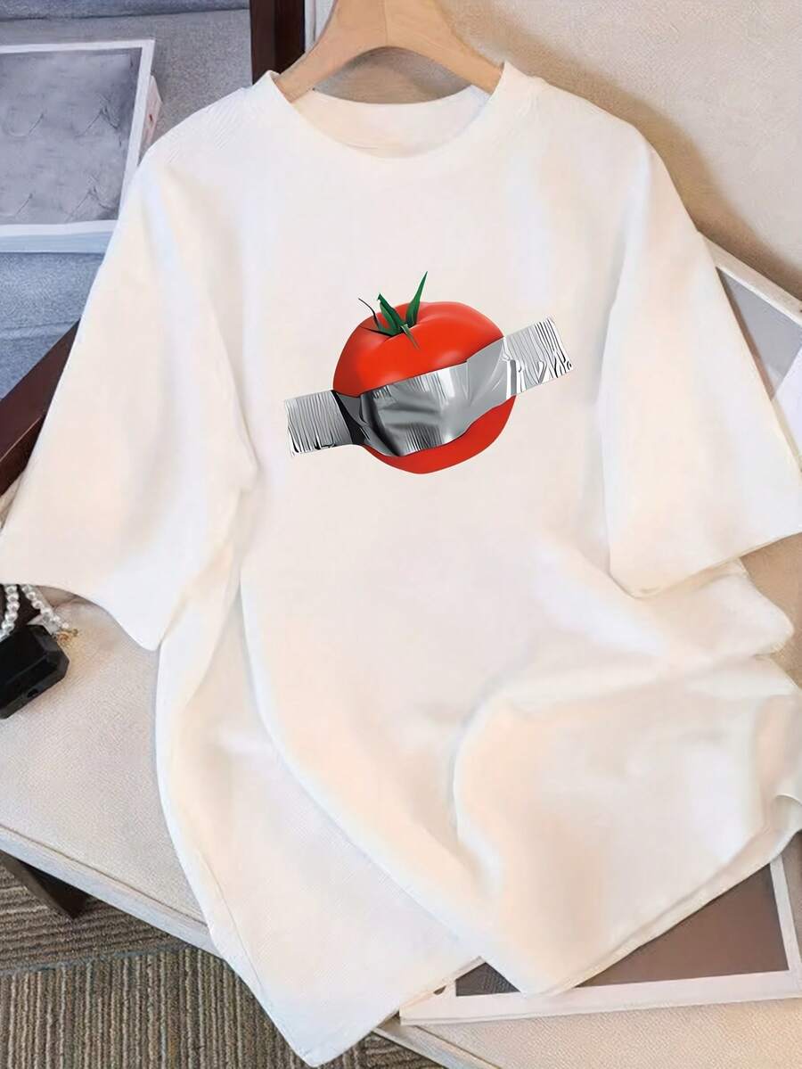 Round Neck Top. Women's Pure Cotton Short-Sleeved T-Shirt With Unique Design And Print, New Summer Style, Loose Fit, Armhole Sleeve, Slimming Top For Students, Comfortable And Loose Fit For Ladies. - 白色 - 查看 1