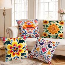 4pcs/Set Retro Pattern Printed Pillow Cover, Single-Sided Printing, Suitable For Living Room, Bedroom, Home Decor, All Seasons - Multicolor - View 9