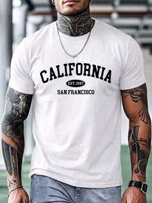 Men's Short-Sleeved T-Shirt With Round Neck And Skull Print, Slim Fit, Casual Men's T-Shirt For Summer - 白色 - 查看 6