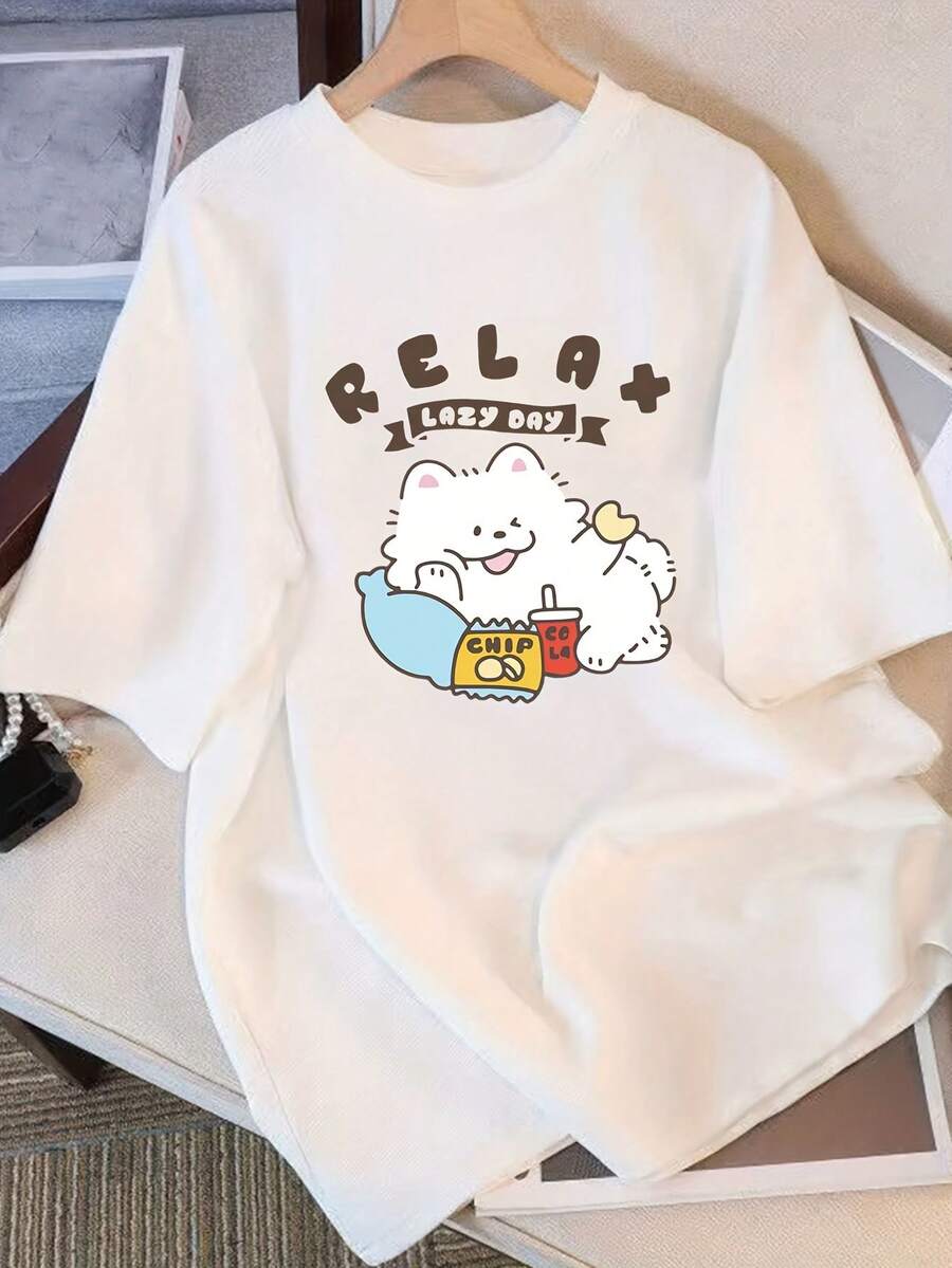 Camisetas vintage 100% algodón, camisetas de manga corta para mujer con estampados de diseño único, estilo de verano 2026, corte holgado, tops ajustados para estudiantes, camisetas de manga corta 100% algodón para mujer. - Blanco - Ver 1
