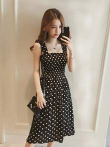 Vestido Largo de Verano Befree, Estilo Vintage con Puntos, Casual, con Volantes, Elegante, con Tirantes, Tipo Camisola, Sedoso, Talla 5XL, Vestidos Sexys para Mujer - Negro - Ver 1
