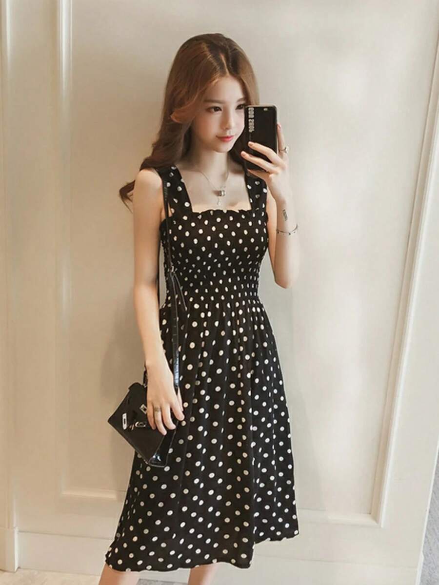 Vestido Largo de Verano Befree, Estilo Vintage con Puntos, Casual, con Volantes, Elegante, con Tirantes, Tipo Camisola, Sedoso, Talla 5XL, Vestidos Sexys para Mujer - Negro - Ver 1
