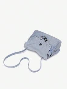 Túi đeo vai bằng vải màu xanh nhạt, túi đeo chéo thời trang nữ thiết kế dây rút, túi đựng đồ hàng ngày dung tích lớn, túi đeo chéo sành điệu. - Màu xanh nhạt - Xem 7