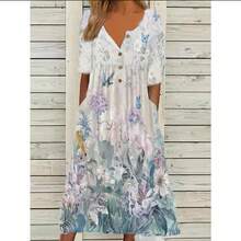 Vestido Maxi de Manga Corta con Cuello en V y Estampado Moderno para Mujer, Primavera 2026, Estilo Europeo y Americano - flor - Ver 2