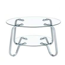 Retro Minimalist Style Metal Frame Double Layer Tempered Glass Coffee Table, Add A Touch Of Elegance To Your Living Room - Silver - View 12