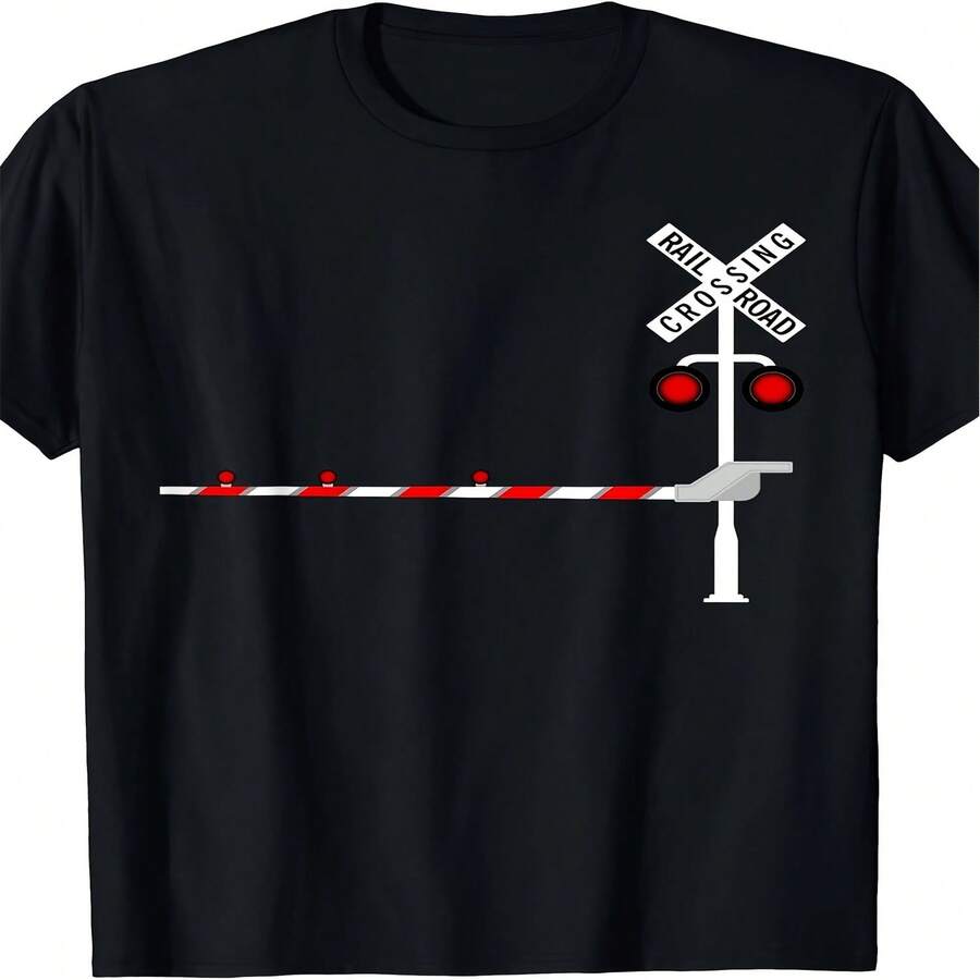 Día de la Independencia, Día del Padre, camiseta exclusiva para hombre con letrero decorativo de pasaje ferroviario, ropa informal de verano con temática ferroviaria, regalo para entusiastas de los trenes, camiseta para mamá del Día de la Madre, el mejor regalo de camiseta con dise?o para mamá_1 - Negro - Ver 1