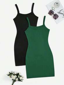 vestidos ajustado de unicolor casuales sin hombros para mujer, aptos para ir al trabajo, exterior, compras - Verde Oscuro - Ver 1